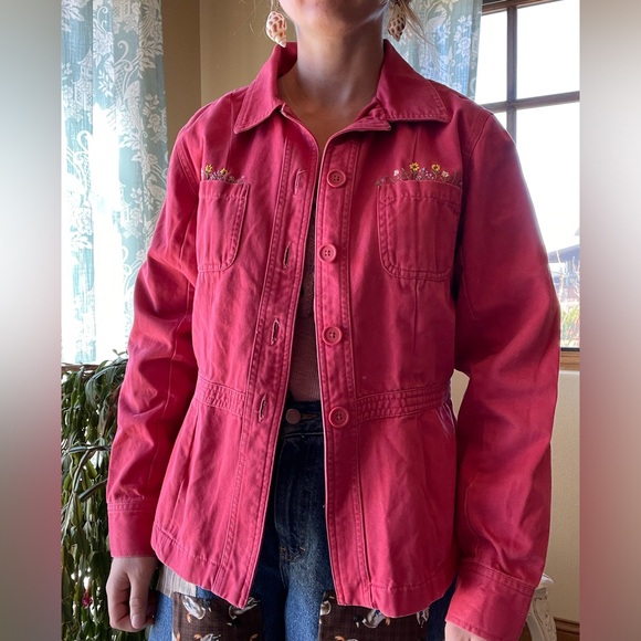 Eddie Bauer Jackets & Blazers - Eddie Bauer hand embroidered red jean jacket